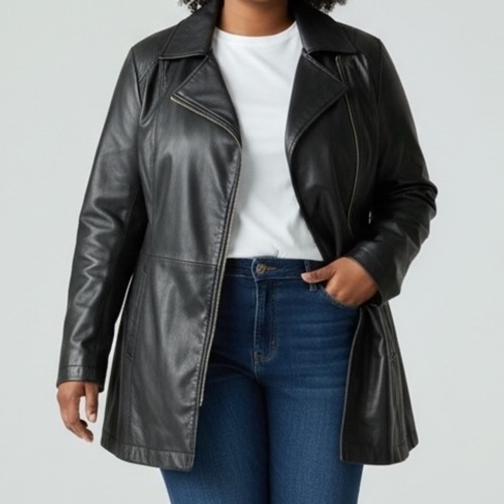 Whet Blu Vtg Black Leather Moto Jacket Coat women's Plus Size 4X -wear -no belt